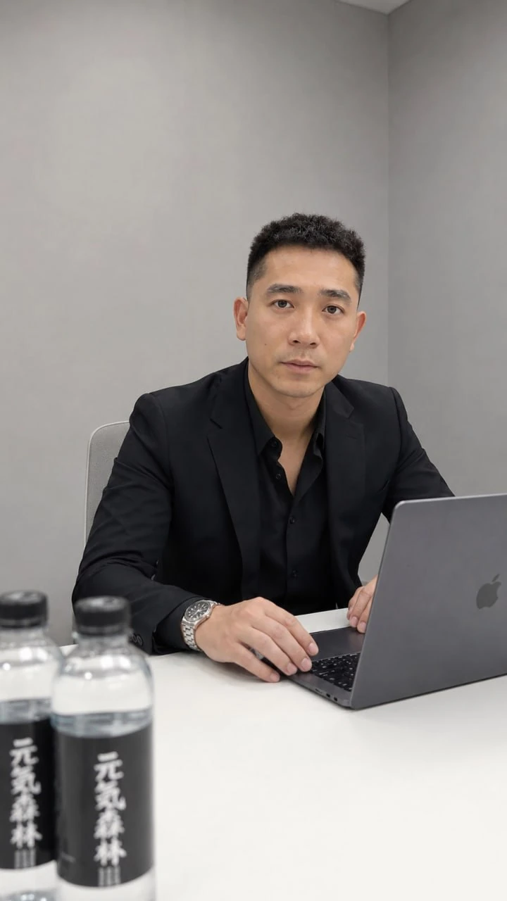 陈旭斌的彩色商务肖像,坐在办公桌前